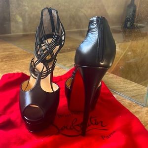 Black Christian Louboutin black wrap weave high heal shoe